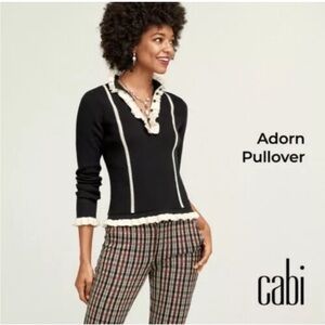 Cabi Adorn Pullover Sweater Black White Ruffle Women